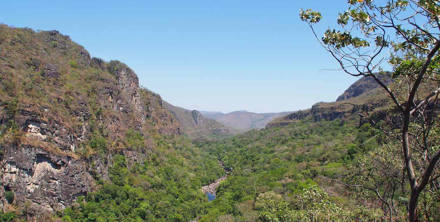 Green mountains and blue sky.